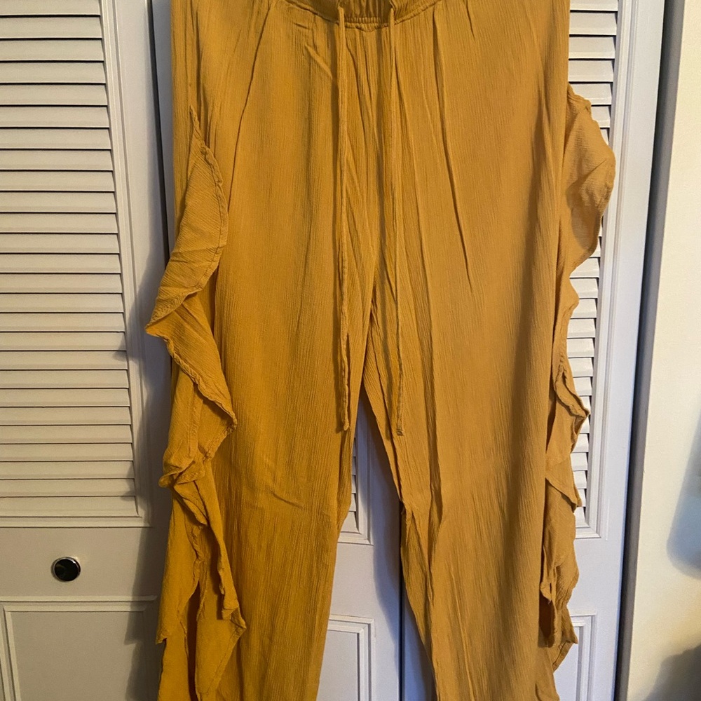 Cato Mustard Wide Leg Ruffle Pants